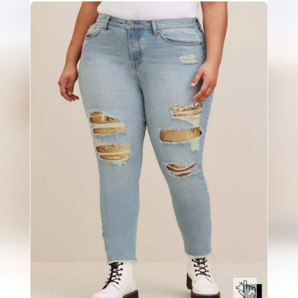 🍁🍂Nwot Torrid 18R Mid-Rise Sequin Backed Jean - Picture 1 of 4